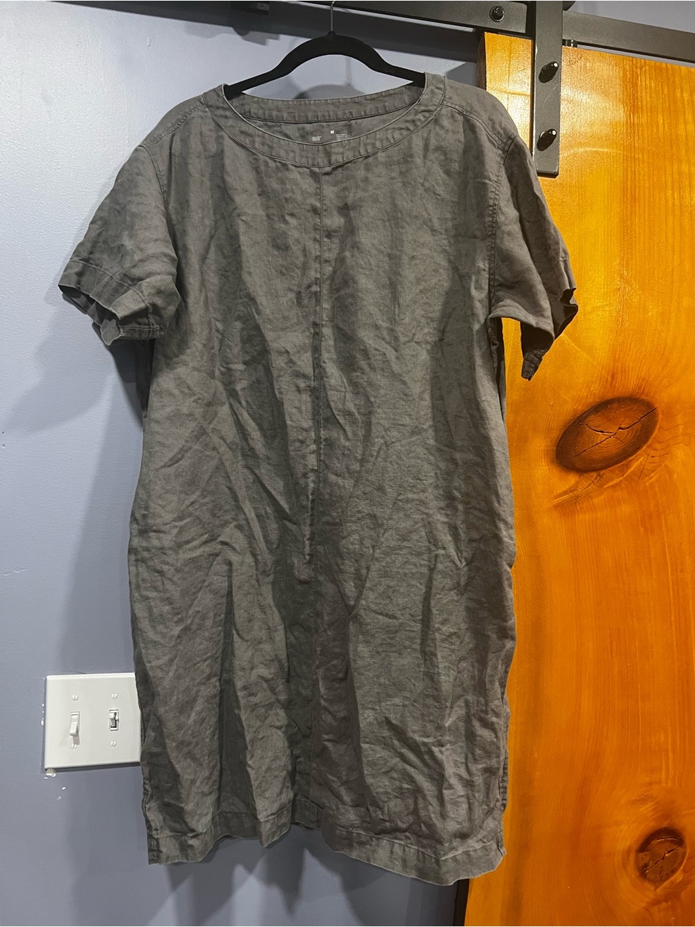 Women's Gray Short-Sleeve Linen Shirt Dress